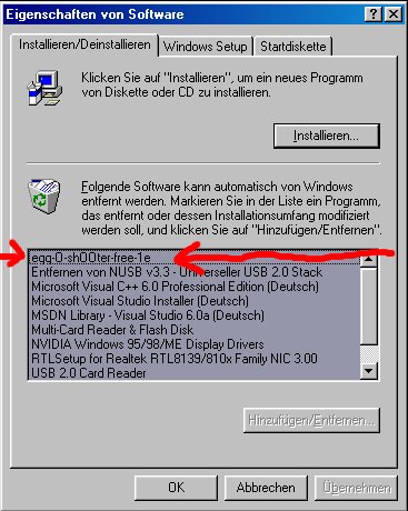 Screenshot egg-O-shOOter Deinstallationsanweisung