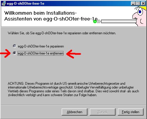 Screenshot egg-O-shOOter Deinstallationsanweisung