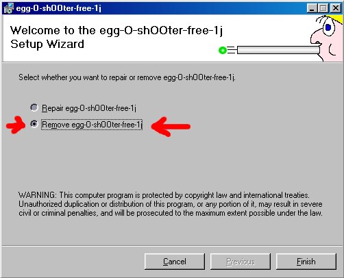 Screenshot egg-O-shOOter Deinstallationsanweisung